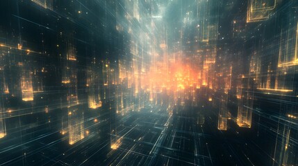 Wall Mural - 20. High-tech abstract geomatics featuring abstract grids and luminous highlights