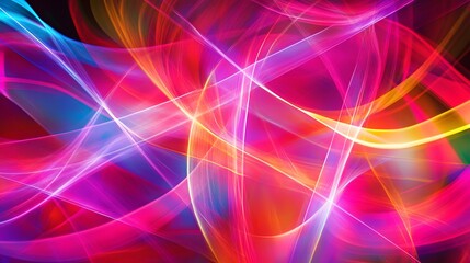 Wall Mural - 23. Geometric abstraction with cascading lines and vibrant neon colors