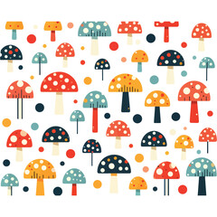 Mushroom Seamless Vector Pattern Illustration  with isolated withe background