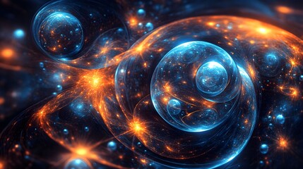 Wall Mural - 32. Abstract geomatics with swirling patterns and glowing orbs