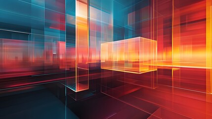 Wall Mural - 62. Modern abstract geomatics featuring transparent layers and glowing highlights