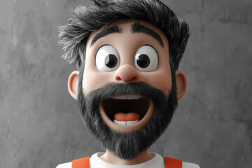 Shocked scared amazed cartoon character adult man male guy person portrait in 3d style design on light background. Human people feelings expression concept