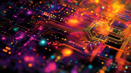 Wall Mural - 83. geometric abstraction featuring digital circuit designs and vibrant highlights