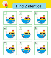 Wall Mural - Fun puzzle game. Need to find two identical ships. Answer is 2,4. 