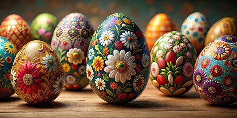 Beautifully decorated Easter eggs with intricate floral patterns, Easter, eggs, decorating, floral, intricate, design