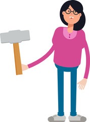 Poster - Woman Character Holding Hammer Tool
