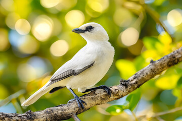 Wall Mural - A small white bird sitting on a tree branch