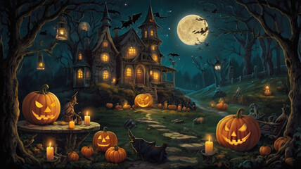 halloween cartoon background with pumpkin