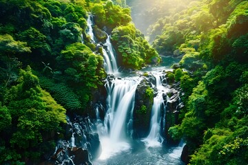 Wall Mural - Lush Waterfall in a Tropical Forest.