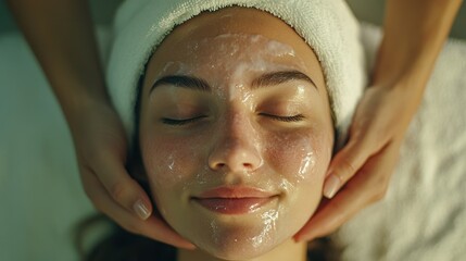 Sticker - Woman Receiving Facial Treatment with a White Mask