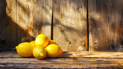 Wall Mural - yellow lemons on wooden table place