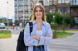© Valerii Honcharuk - Outdoor portrait young teenager student blonde female with backpack
