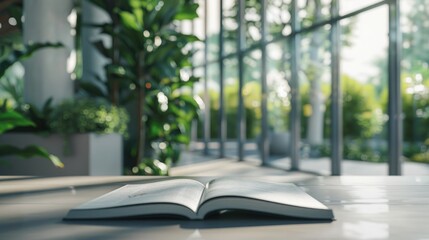 Wall Mural - An open book sitting on a wooden table