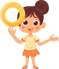 A cartoon holding a alphabet white background