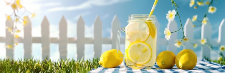 Poster - Refreshing homemade lemonade on a sunny day. AI.