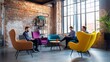 © ALEXSTUDIO - Business people working together, brainstorming and discussing ideas in modern office lounge