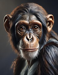 Wall Mural - Chimpansee portrait on a dark background 