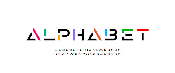 Wall Mural - technology font, digital cyber alphabet