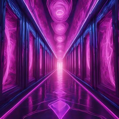 Wall Mural - Abstract purple tunnel with lines and perspective, evoking an empty, dark corridor or passa