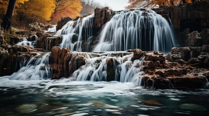 Wall Mural - Autumn waterfall rocks  