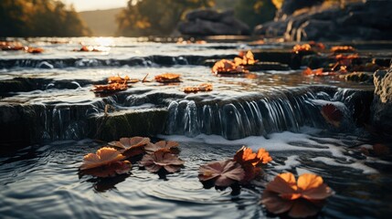 Wall Mural - Autumn waterfall rocks  