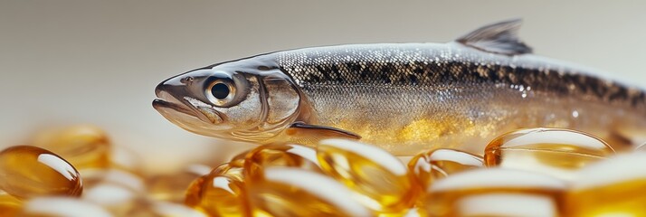 Fish and oil omega 3 molecule food science technology, Concept of experiment to produce food medicine health product.