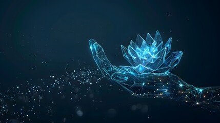 Sticker - Glowing Geometric Hand Holding a Lotus Flower