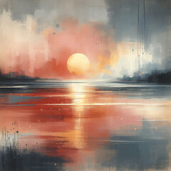 Wall Mural - Blazing sunset paints city skyline with fiery hues, reflecting on tranquil water