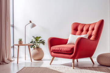 Wall Mural - Red armchair isolated on white background, minimalist living concept