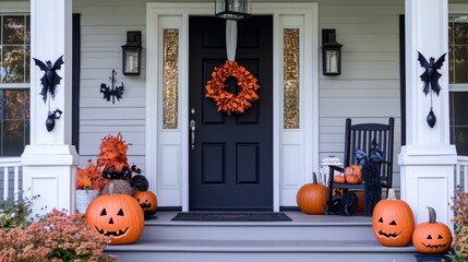 Wall Mural - Halloween Decorations in Deep Charcoal and Bright Colors Generative AI