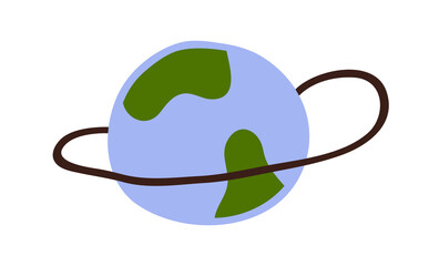Wall Mural - simple doodle style earth planet, kids drawing. globe, orb, map ball with orbit. world, geography, t