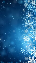 sparkling festive blue background design, white snowflakes, winter holiday concept backdrop