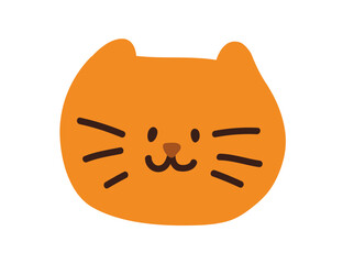Wall Mural - Happy cute cat face in doodle kids style. Adorable smiling kawaii kitty, feline animal character. Funny lovely kitten, head avatar. Childish flat vector illustration isolated on white background