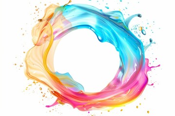 Wall Mural - Abstract circle liquid motion flow explosion, Curved wave colorful pattern with paint drops on white background