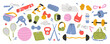 © Lapalovee - Sport equipment, gym and fitness stuff set. Workout accessories, objects. Soccer and basketball balls, tennis rackets, mat, bag, dumbbell. Flat graphic vector illustration isolated on white background
