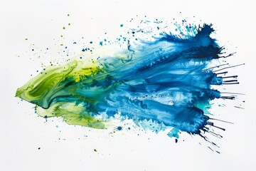 abstract hand painted blue and green watercolor ink splash and splatter paint brush strokes shape on