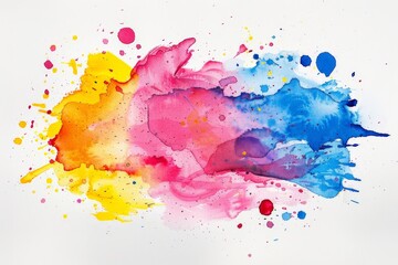 Abstract Hand painted watercolor ink splash and splatter paint brush strokes shape on white background