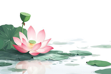 Canvas Print -  watercolor lotus flower on a white background