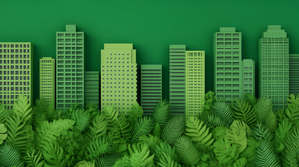 Wall Mural - Green Cityscape - Paper Cutout Style, Perfect for Eco-Friendly Design Projects