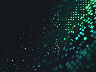Abstract Green and Blue Square Pattern on Black Background Digital Technology Concept
