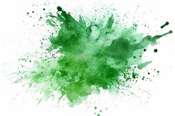 Wall Mural - Hand painted green watercolor colorful spots and sprays paint splash on white background