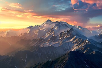 Wall Mural - Beautiful sunset over the mountains