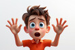 © Art of Ngu - Terrified shocked scared cartoon character boy kid child with raised hands person man in 3d style design on light background. Human people feelings expression concept