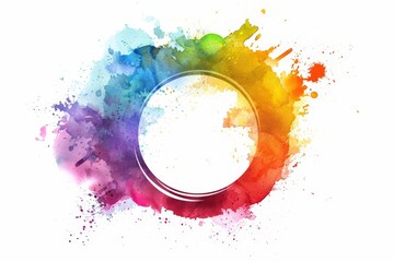 Wall Mural - Rainbow watercolor paint splatter stain brush strokes, vibrant aquarelle spot splash with circle on white background