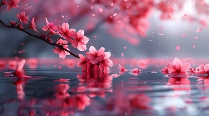 Sticker - A cherry blossom tree reflected in a serene pond, gentle ripples, reflections of petals and sky, peaceful and tranquil, anime style, hd quality, soft colors and lighting. --ar 16:9 --v 6.0