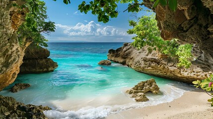 Wall Mural - Beautiful beach with turquoise water and rocks