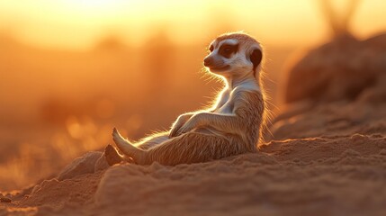 close up cute meerkat animal relaxing in the dessert