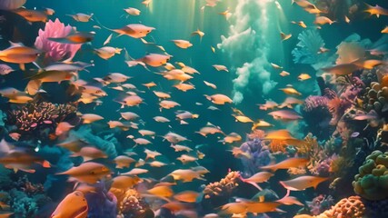 Wall Mural - Numerous vibrant fish species of various colors swimming together in the teeming underwater environment, Underwater world teeming with colorful marine life