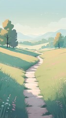 Wall Mural - A Serene Pathway Meandering through a Tranquil Countryside Landscape