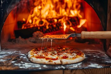 Wall Mural - Delicious Pizza Being Served from a Wood-Fired Oven